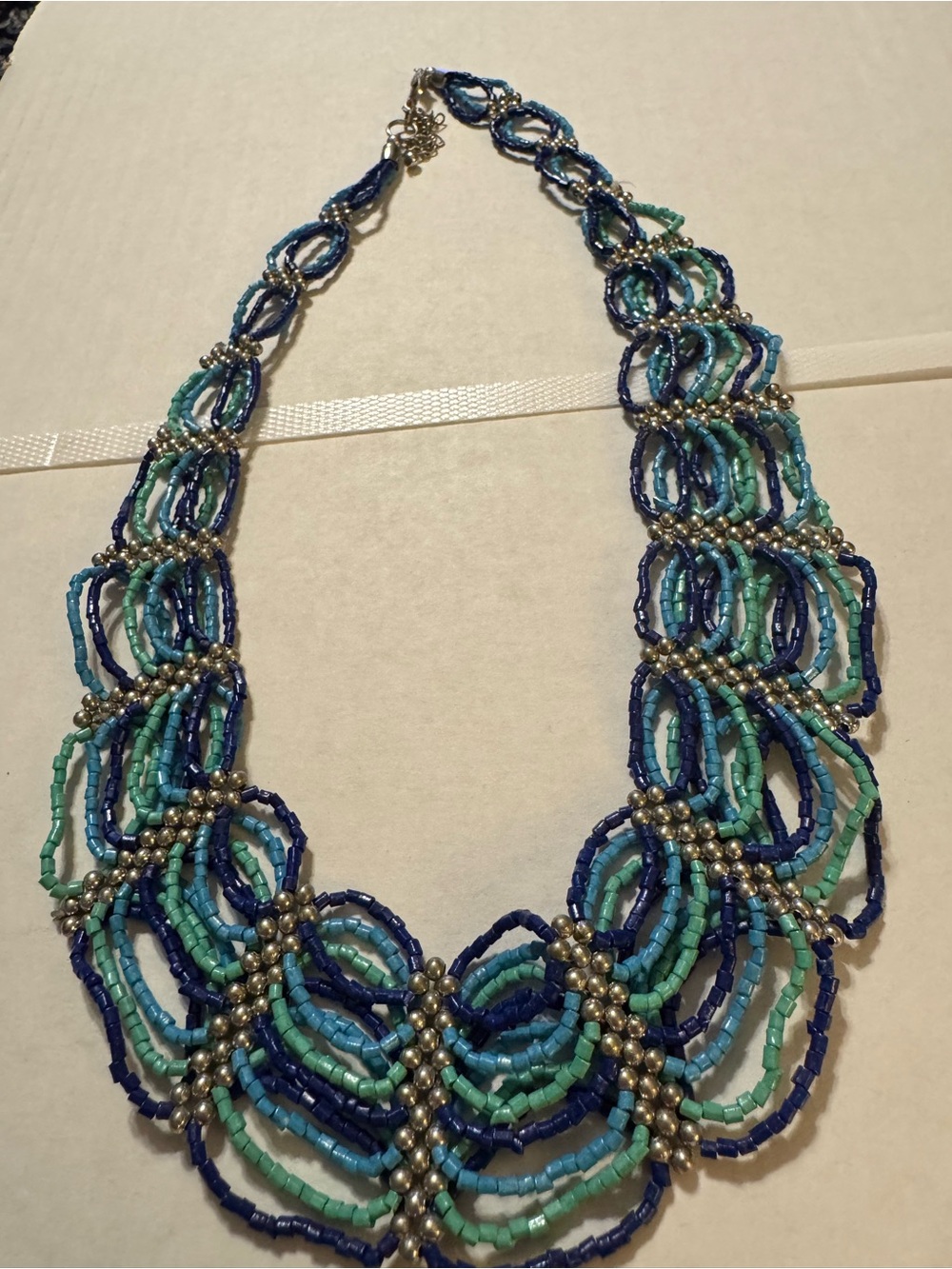 Layered Blue & Teal Beaded Statement Necklace